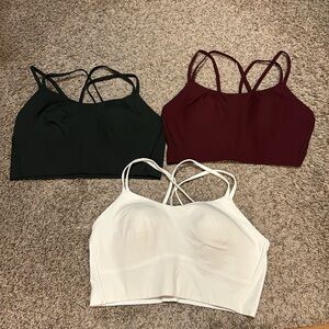 Lululemon Like a Cloud Longline Bra Bundle in Green, Garnet, and White, Size 10